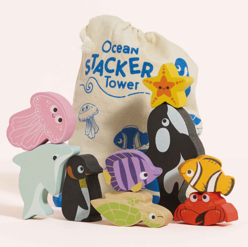 Le Toy Van Wooden Stacking Animals & Bag - Ocean Life