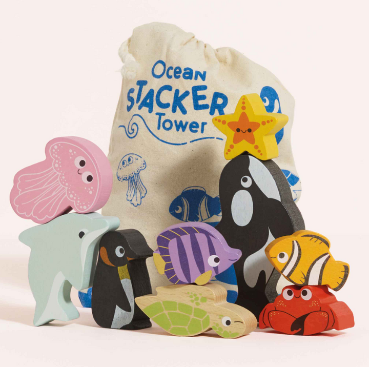 Le Toy Van Wooden Stacking Animals & Bag - Ocean Life