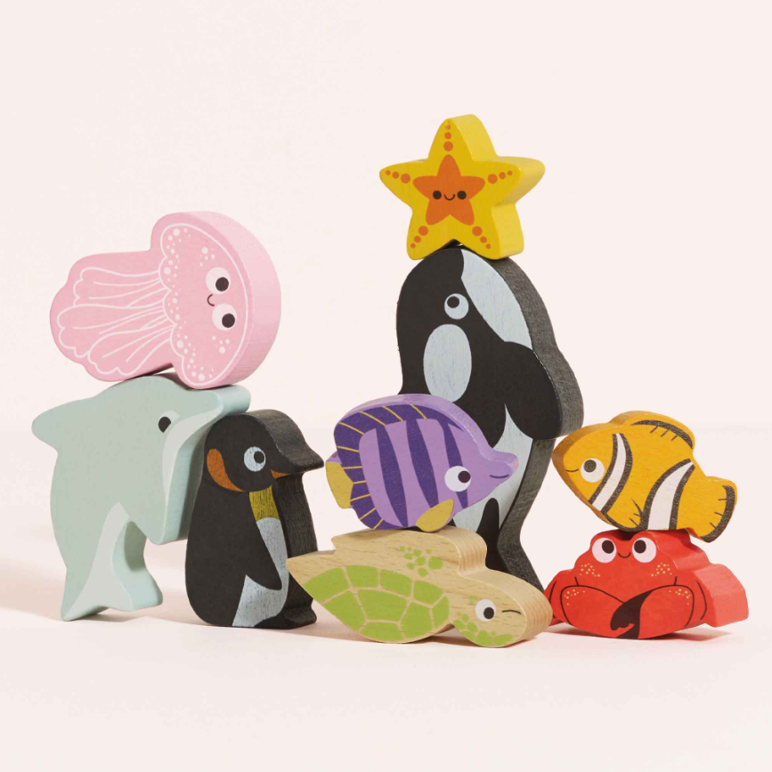 Le Toy Van Wooden Stacking Animals & Bag - Ocean Life