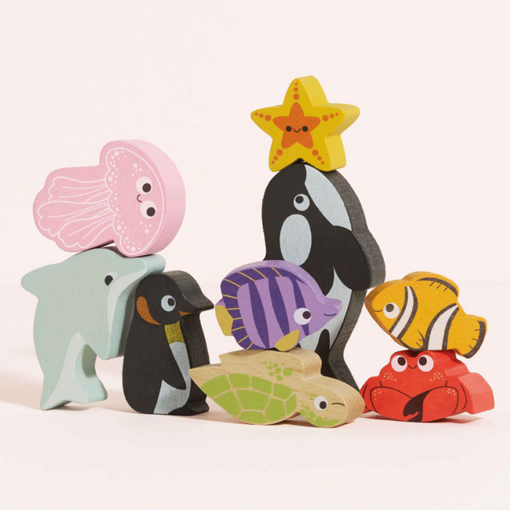 Le Toy Van Wooden Stacking Animals & Bag - Ocean Life