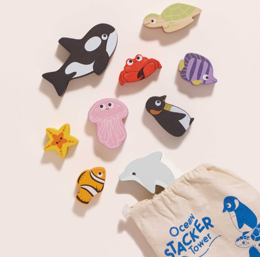 Le Toy Van Wooden Stacking Animals & Bag - Ocean Life