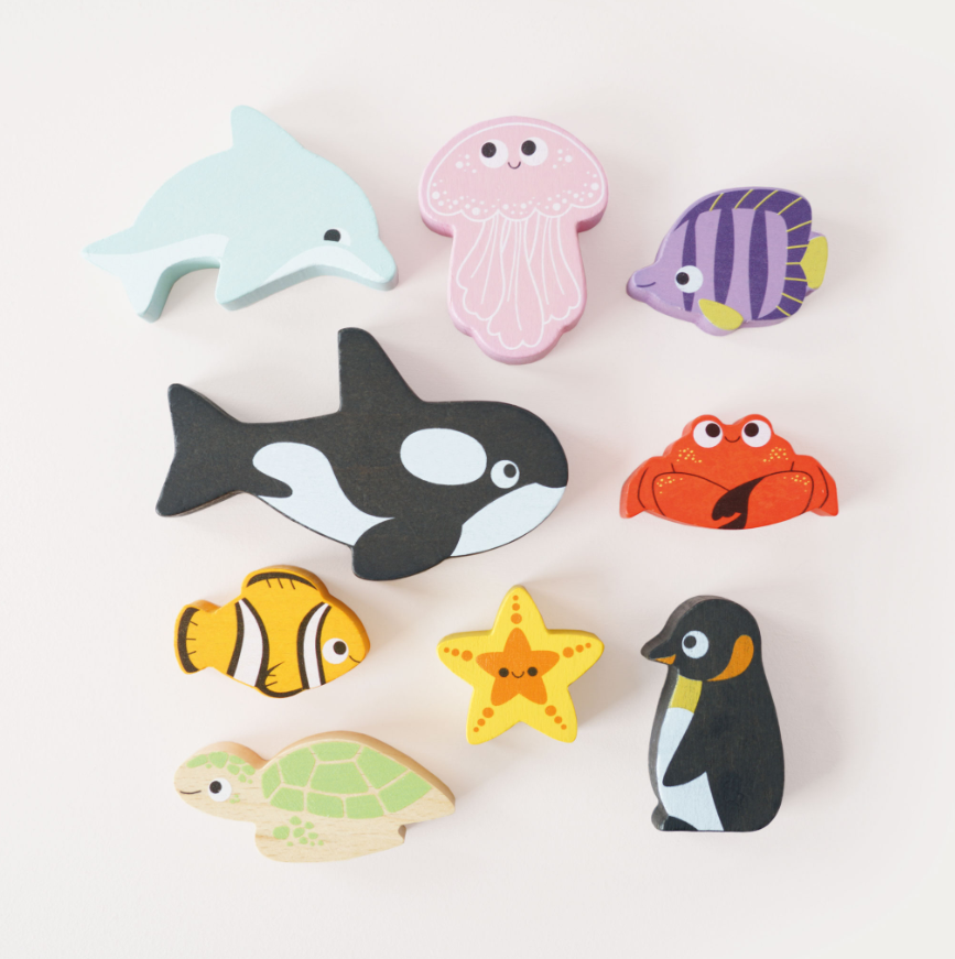 Le Toy Van Wooden Stacking Animals & Bag - Ocean Life