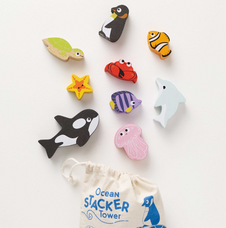 Le Toy Van Wooden Stacking Animals & Bag - Ocean Life