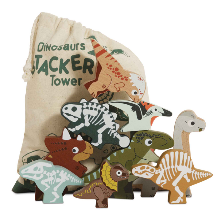 Le Toy Van Wooden Stacking Dinosaurs & Bag - Jurassic