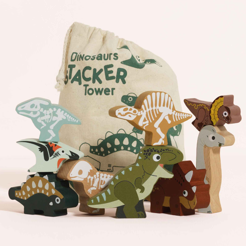 Le Toy Van Wooden Stacking Dinosaurs & Bag - Jurassic