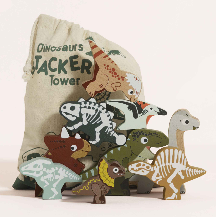 Le Toy Van Wooden Stacking Dinosaurs & Bag - Jurassic