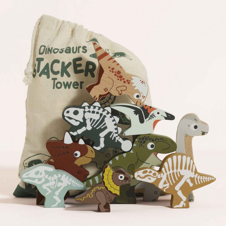 Le Toy Van Wooden Stacking Dinosaurs & Bag - Jurassic