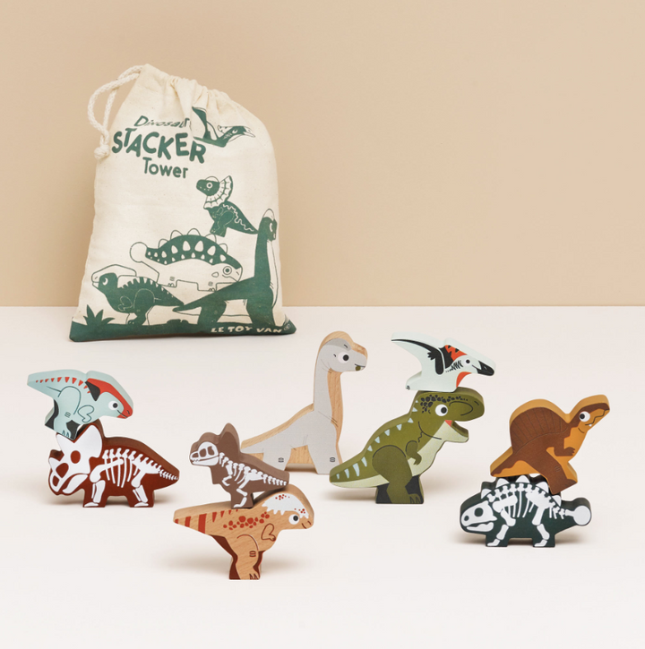 Le Toy Van Wooden Stacking Dinosaurs & Bag - Jurassic