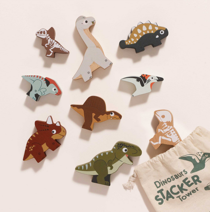 Le Toy Van Wooden Stacking Dinosaurs & Bag - Jurassic
