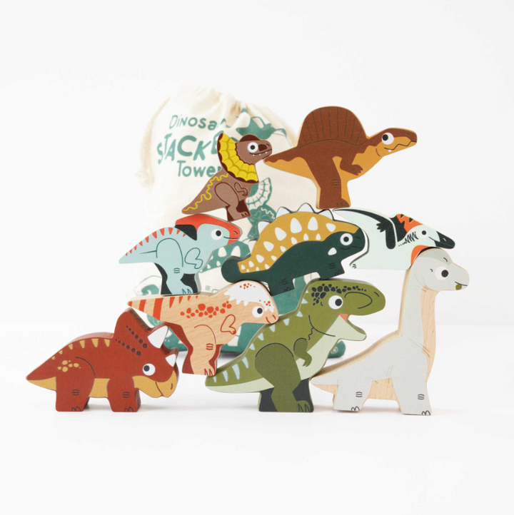 Le Toy Van Wooden Stacking Dinosaurs & Bag - Jurassic
