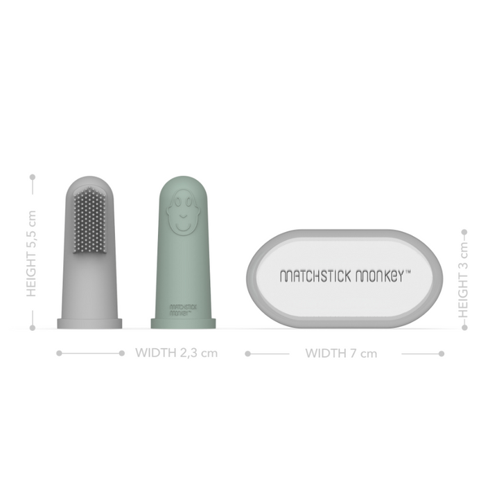 Matchstick Monkey Finger Toothbrush With Portable Case - Grey & Mint Green