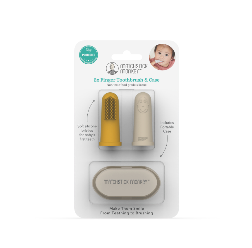 Matchstick Monkey Finger Toothbrush With Portable Case - Lion & Giraffe
