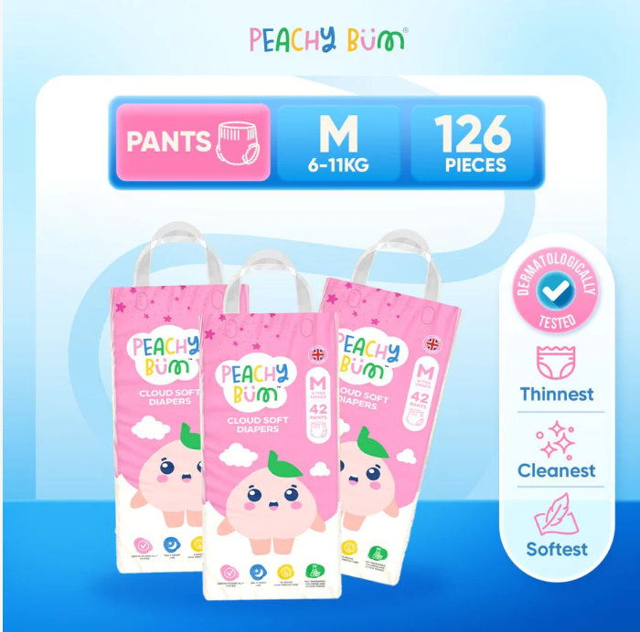 PeachyBum Cloud Soft Pants Diapers | 4 Sizes | Carton Deal