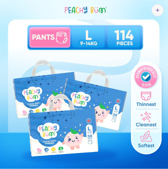 PeachyBum Cloud Soft Pants Diapers | 4 Sizes | Carton Deal