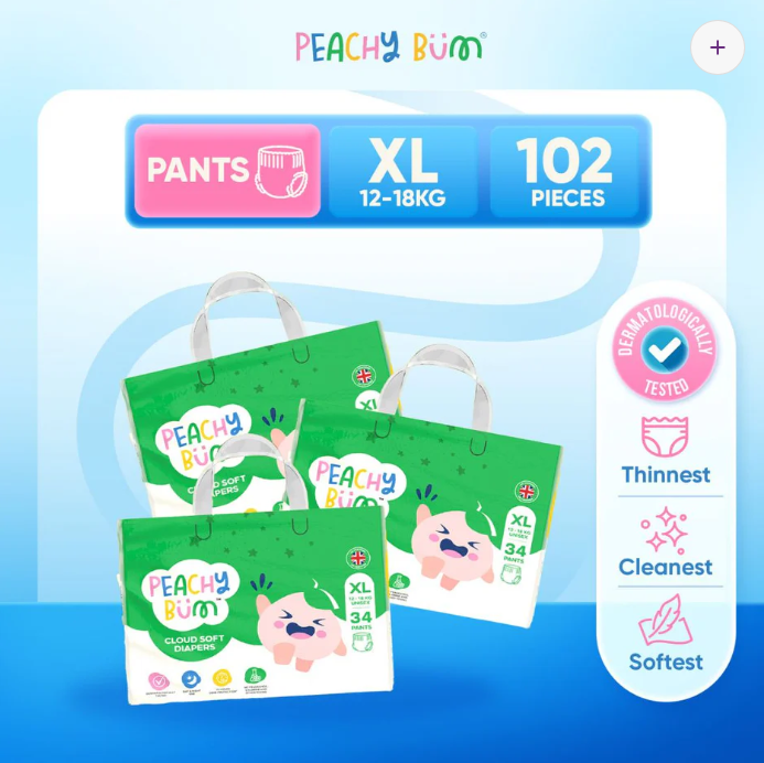 PeachyBum Cloud Soft Pants Diapers | 4 Sizes | Carton Deal