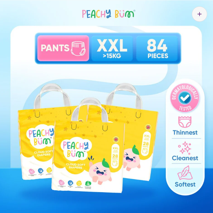 PeachyBum Cloud Soft Pants Diapers | 4 Sizes | Carton Deal