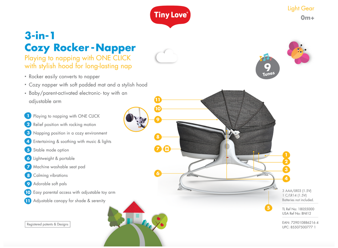 [🍊CNY SPECIAL]Tiny Love 3 in 1 Cozy Tiny Rocker - Heather Grey