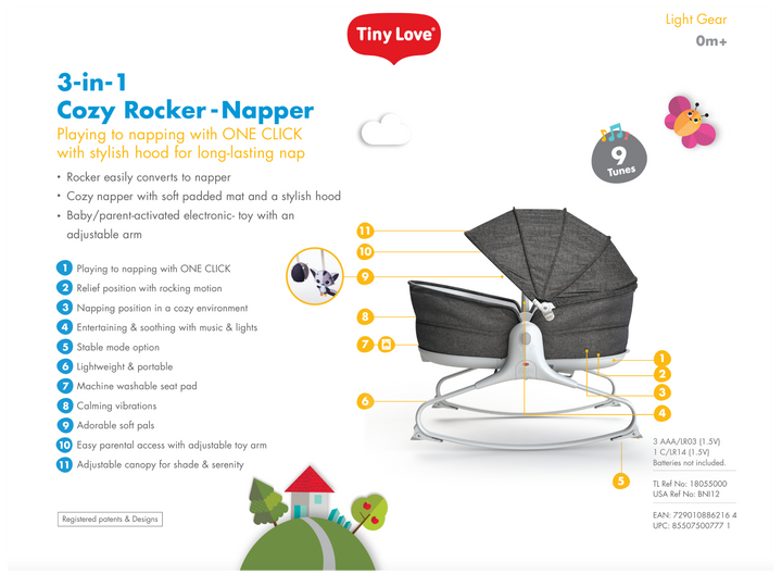 [🍊CNY SPECIAL]Tiny Love 3 in 1 Cozy Tiny Rocker - Heather Grey