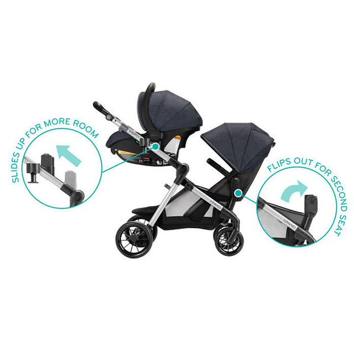 Evenflo Pivot Xpand™ Modular Travel System w/ SafeMax Infant Car Seat - Percheron Gray / Roan Gray / Stallion Black