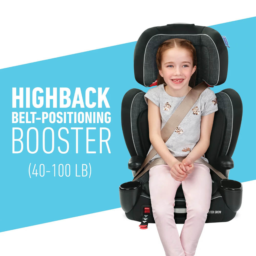 High back belt outlet positioning booster