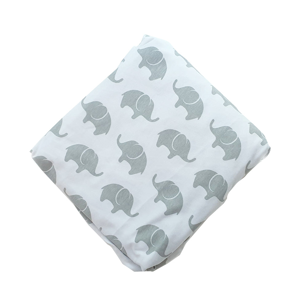 Happy Cot 100% Cotton Fitted Sheet - Grey Elephants