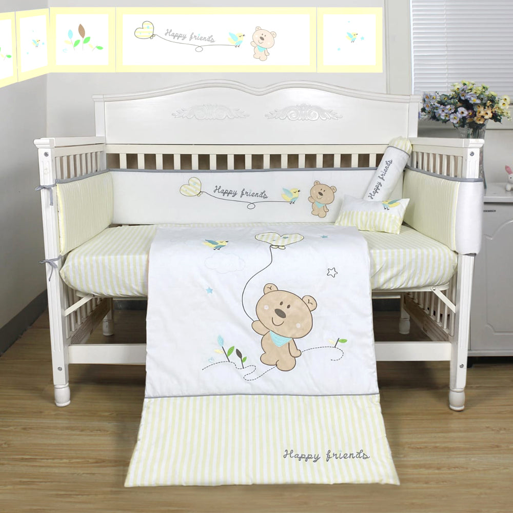 Happy Cot Happy Friends 100% Cotton Bedding Set - Yellow / Blue