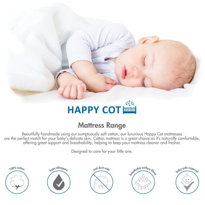 Happy Cot 4" High Density Anti Dust Mite Upholstered Foam Mattress - White - PREORDER ETA 2 WEEKS