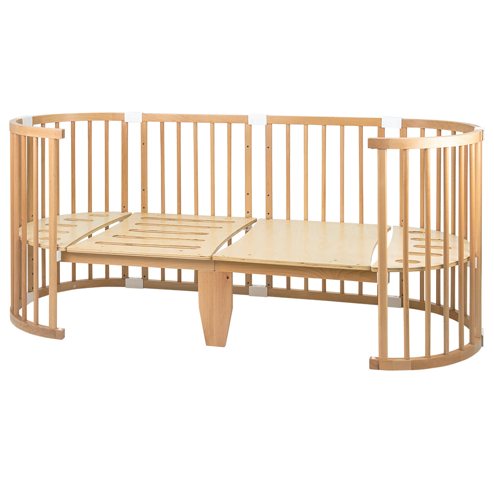 Happy Cot Happy Forever 7-in-1 Convertible Oval Baby Cot - Natural / White