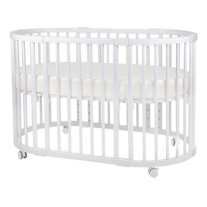 Happy Cot Happy Forever 7-in-1 Convertible Oval Baby Cot - Natural / White