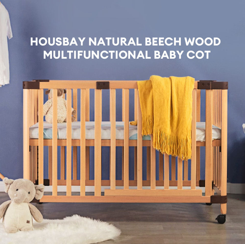 Housbay Natural Beech Wood Multifunctional 4-in-1 Baby Cot (Online Exclusive)
