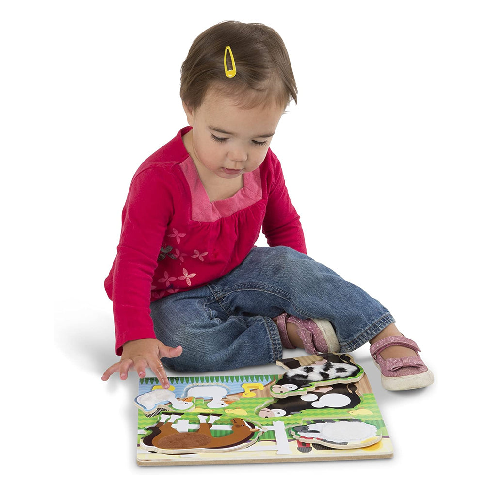 Melissa & Doug Wooden Touch and Feel Puzzle - Farm Animals