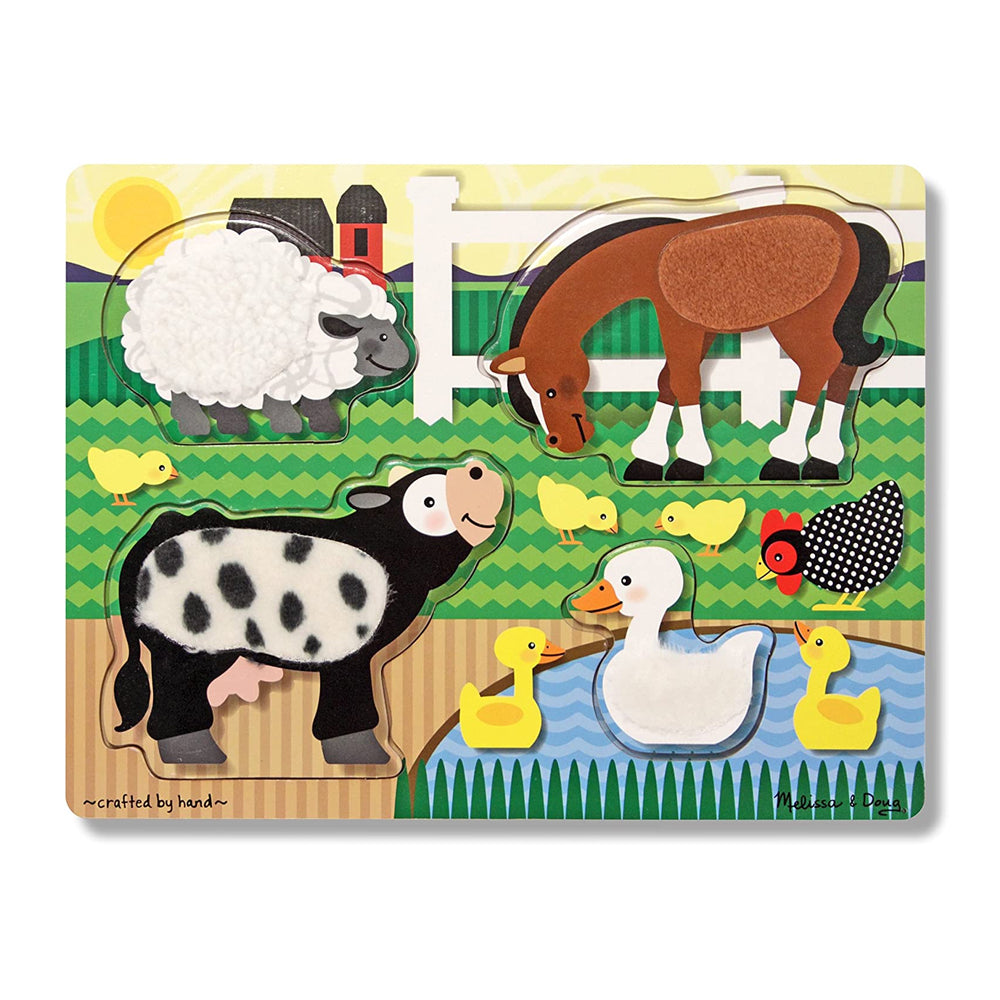 Melissa & Doug Wooden Touch and Feel Puzzle - Farm Animals