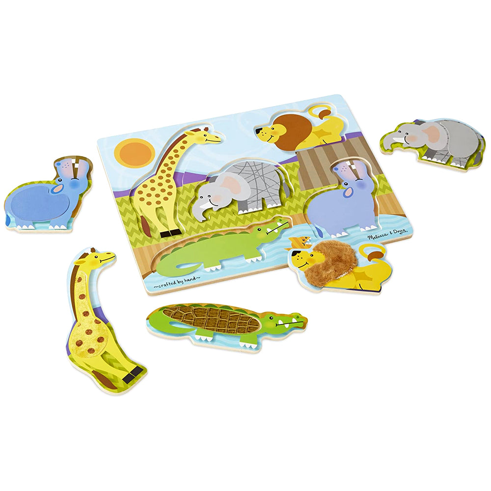Melissa & Doug Wooden Touch and Feel Puzzle - Zoo Animals