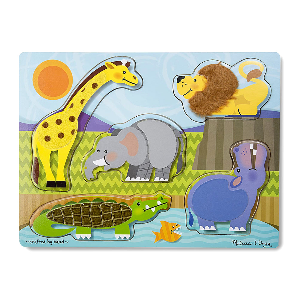 Melissa & Doug Wooden Touch and Feel Puzzle - Zoo Animals