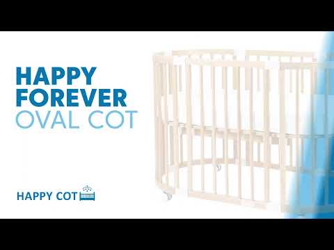 Happy Cot Happy Forever 7-in-1 Convertible Oval Baby Cot - Natural / White